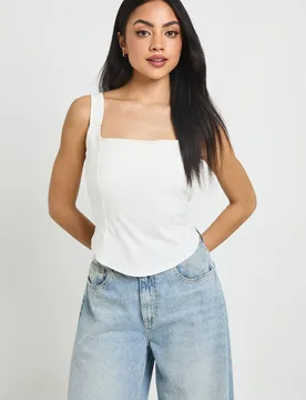 Womens Bengaline Corset Top - White Elastane - Size 16 Uk - Boohoo - FashionsVida