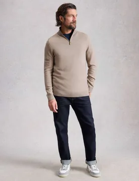 Pure Merino Wool Funnel Neck Half Zip Jumper Natural male - White stuff - FashionsVida
