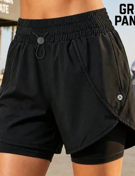 GRIM PANDA Pantalones cortos deportivos 2 en 1 para mujer con forro incorporado, secado rápido, ligeros, para verano, yoga, correr, trotar, entrenami - Shein - FashionsVida