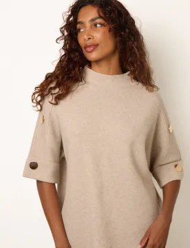 Short Sleeve Button Detail Jumper - M/L / BEIGE MELANGE - female - Blue Vanilla - FashionsVida