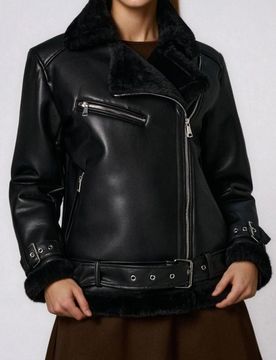 Giacca stile ramones con pelliccia - nero