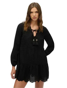 Robe Courte à Manches Longues Broderie Black XL