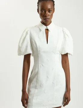 Womens Embellished Short Sleeve Woven Mini Dress - White - Size 8 Uk - Karen millen - FashionsVida