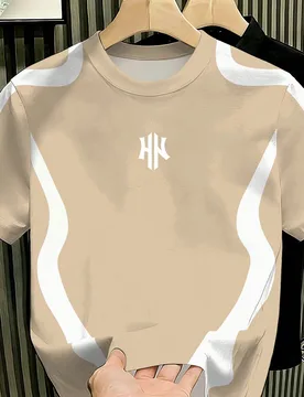 Nueva camiseta de moda para hombre con bloques de color asimétricos en blanco y albaricoque, adecuada para uso diario y reuniones - Shein - FashionsVida