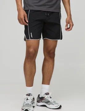 Men's Elasticated Waist Relaxed Crinkle Nylon Piped Shorts Black Size X-Small Black XS - boohooMAN - FashionsVida