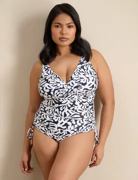 Printed Wired V-Neck Swimsuit White/Black female - Live Unlimited London - FashionsVida