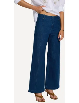 Jeans de mujer wide leg a cintura con bolsillos plastrón bordado en espalda - Escorpion - FashionsVida