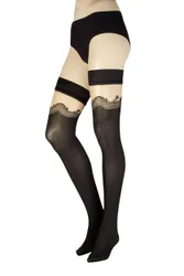 Women's 1 Pair Clover Strap Effect Hold Ups Cosmetic Small / Medium - Black - Size: Small