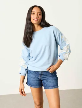 Pure Cotton Embroidered Sweatshirt Blue Mix female - Fatface - FashionsVida