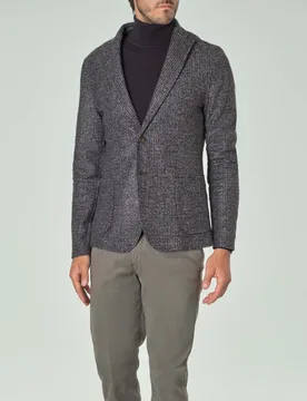 Giacca maglia in misto lana micro quadretto grigio e bordeaux - Paul Baker - FashionsVida