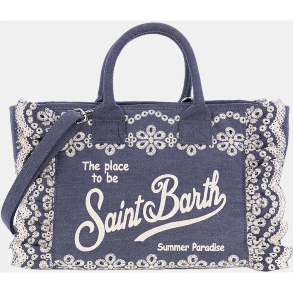 Bolso mediano con asas de tejido sangallo denim - MC2 Saint Barth - FashionsVida