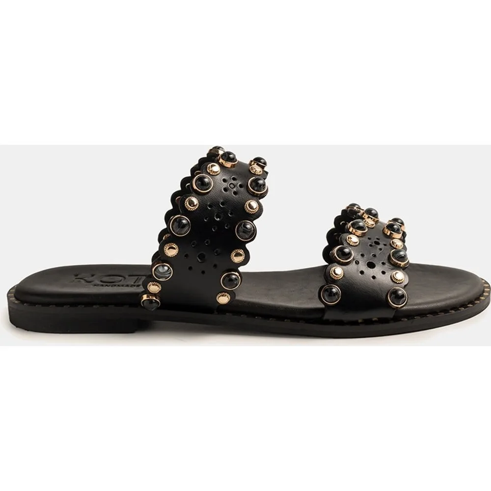 Sandalia de mujer en piel con abalorios - Makis Kotris - FashionsVida