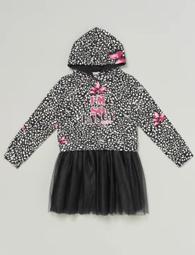 Abito con cappuccio e motivo maculato nero e bianco con gonna in tulle 3-7 anni - Liujo - FashionsVida