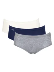 Womens Basic+ Midi 3 Pack Briefs - Grey Polyamide - Size Medium