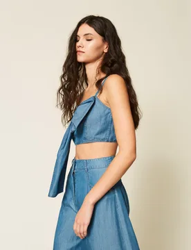 Top en jean avec naud - Actitude by Twinset - FashionsVida