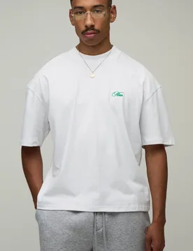 Men's Oversized Boxy Heavyweight Man Script Embroidered T-Shirt White Size Medium White M - boohooMAN - FashionsVida