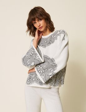 Maxi pull jacquard en laine mélangée