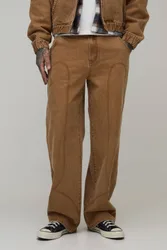 Herren Große Größen Gewaschene Jeans Hosen Mit Western-Details In Weiter Passform Tan Größe 34