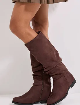 Women's Karina Faux Suede Flat Knee High Ruched Boots in Brown Size: 8 - Brown - Size: 8 - Dorothy perkins - FashionsVida