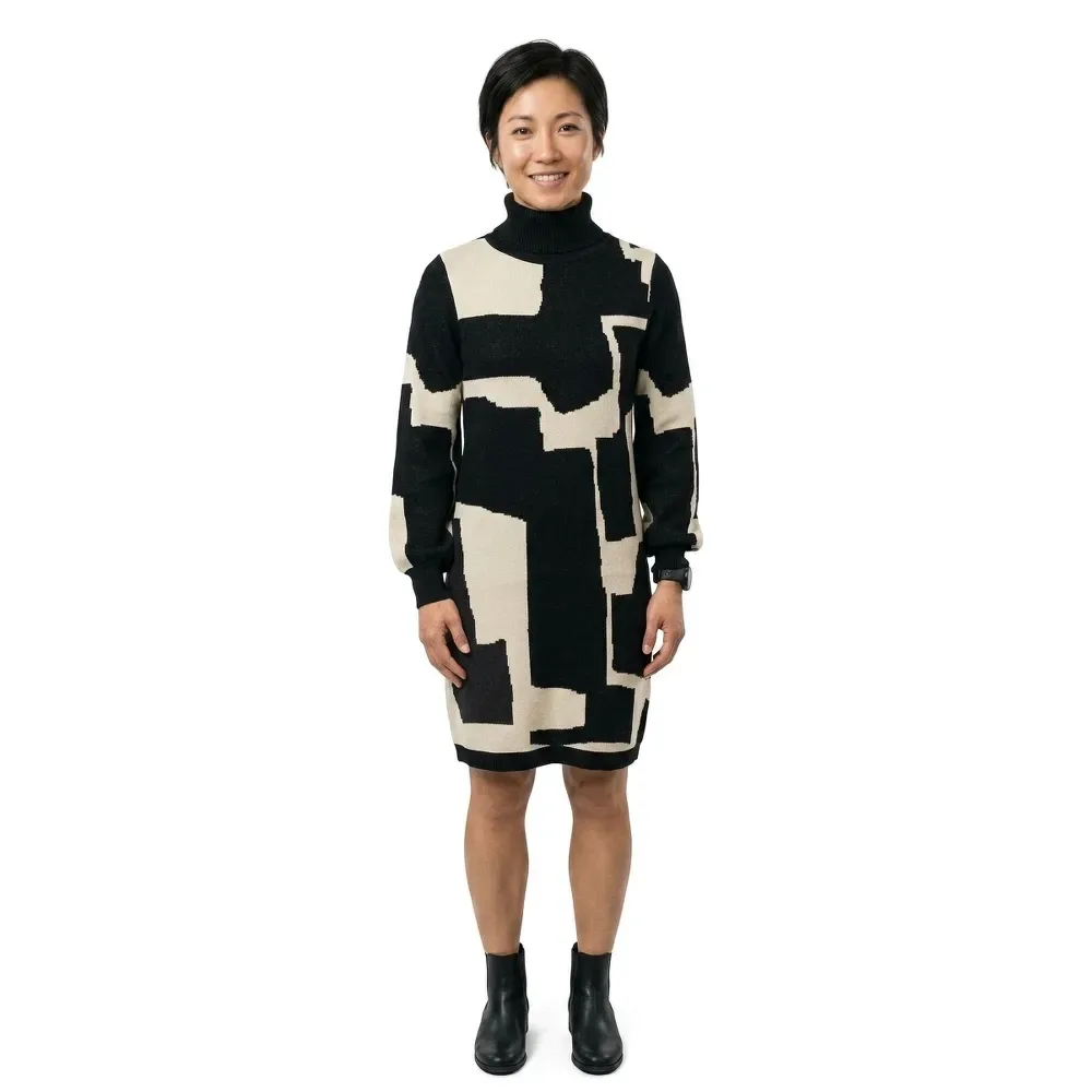 Vestito A Maniche Lunghe Ray Black / Sandshell Graphic Blocking XS - Object - FashionsVida