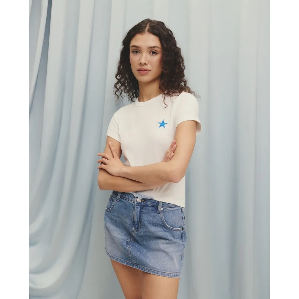 Camiseta de mujer manga corta bordado lurex - Green Coast - FashionsVida