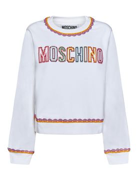 Maglione con bordi multicolore e logo