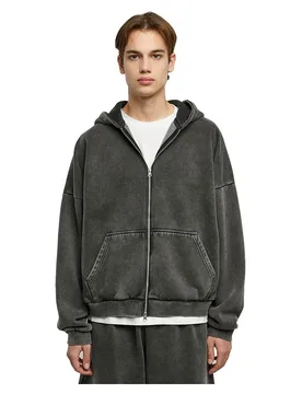 Felpa Con Zip Heavy Sand Washed 90´s Black 5XL - Urban classics - FashionsVida