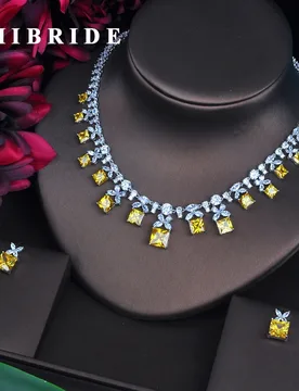 HIBRIDE Sparkling Yellow Cubic Zirconia Jewelry Sets For Women Earring Necklace Set Wedding Dress Accessories Party Gifts N-482 - Aliexpress - FashionsVida