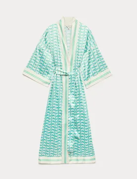 Satin Printed Maxi Kaftan Dress Blue Mix female - M&S - FashionsVida