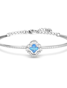 Bracciale rigido Una, Quadrifoglio, Blu, Placcato rodio OS