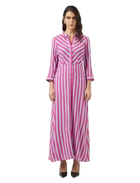Robe Longue à Manches 3/4 Savanna Rose Violet / Stripes Skyway M - Yas - FashionsVida