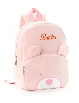 Customized Name Toddler Backpack Cartoon Bear Corduroy Large Capacity Backpack Embroidered Name Backpack Plush Bag - Aliexpress - FashionsVida