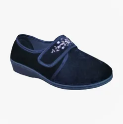 Elsie Womens Touch Fasten/velcro Slippers Navy Textile - Size Uk 3