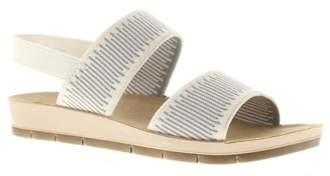 Womens Wedge Sandals Idyll Elasticated White Textile - Size Uk 6