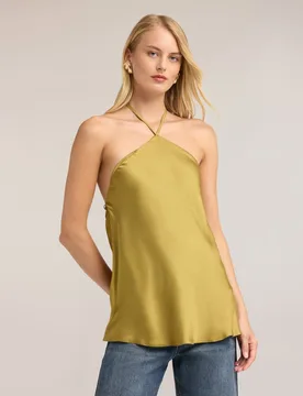Top de mujer de raso con escote halter ajuste regular con cierre con cordones - Motivi - FashionsVida