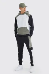 Herren Regular Fit Raglan Colour Block Kapuzen-Trainingsanzug Khaki Größe Medium