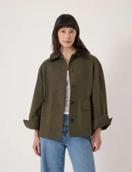 Cotton Rich Oversized Collared Barn Jacket Khaki female