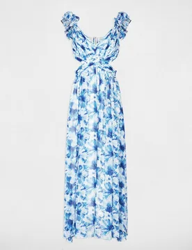 Vestido largo acampanado con volantes - Morgan - FashionsVida