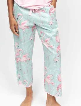 Cotton Modal Flamingo Print Pyjama Bottoms Mint female - Cyberjammies - FashionsVida