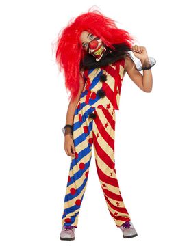 Creepy Clown-Kostüm für Mädchen Halloween-Kostüm rot-blau-beige - female