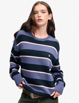 Superdry Damen OverGrößed Streifen-pullover Navy - Größe: 40