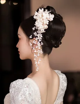 Flower Hair Barrettes Bridal Wedding Tiara Flower Pearl Tassel Hairpin Wedding Hair Accessories - Aliexpress - FashionsVida