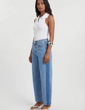 Women's Petite Denim Panelled Barrel Leg Jeans in Mid Blue Size: 6 - Mid Blue - Size: 6 - Karen millen - FashionsVida