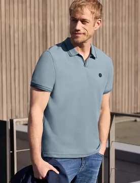 Street One Kurzarm Poloshirt mit Struktur male Blau - Street One MEN - FashionsVida