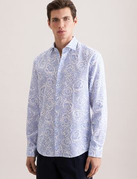 Regular Leinenhemd Druck Blau 38