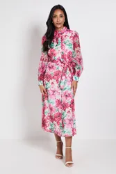 Petite Floral Organza Shirt Midi Dress - Ivory - Size: 8