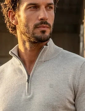 Street One Basic Pullover mit Troyerkragen male Beige - Street One MEN - FashionsVida