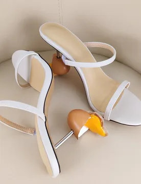 Women White Thin Strap Open Toe Mule Slides Creative Broken Egg Sculptural Heel Slip On Novelty Party High Heel Sandals Lady New - Aliexpress - FashionsVida