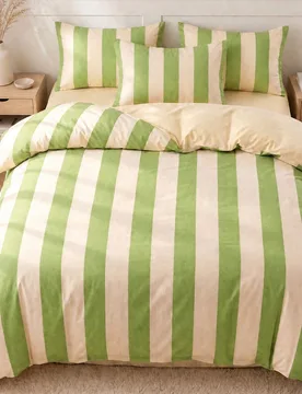Juego de 2/3 piezas de funda nórdica a rayas verdes, ropa de cama, decoración acogedora para la habitación, transpirable, ultrasuave y anti-pilling - Shein - FashionsVida