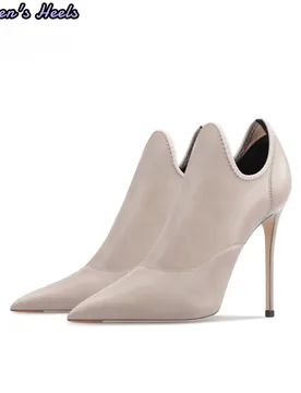 Khaki Leather High Heel Boots Winter New Pointed Toe Thin Heel Deep Mouth Women Shoes - Aliexpress - FashionsVida